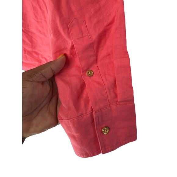 Ralph Lauren Button Up Blouse Pink Long Sleeve Linen Lagenlook Relaxed Small - Picture 9 of 14